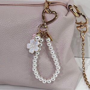 Bag Charm with Pearl, Flower and Gold Accents